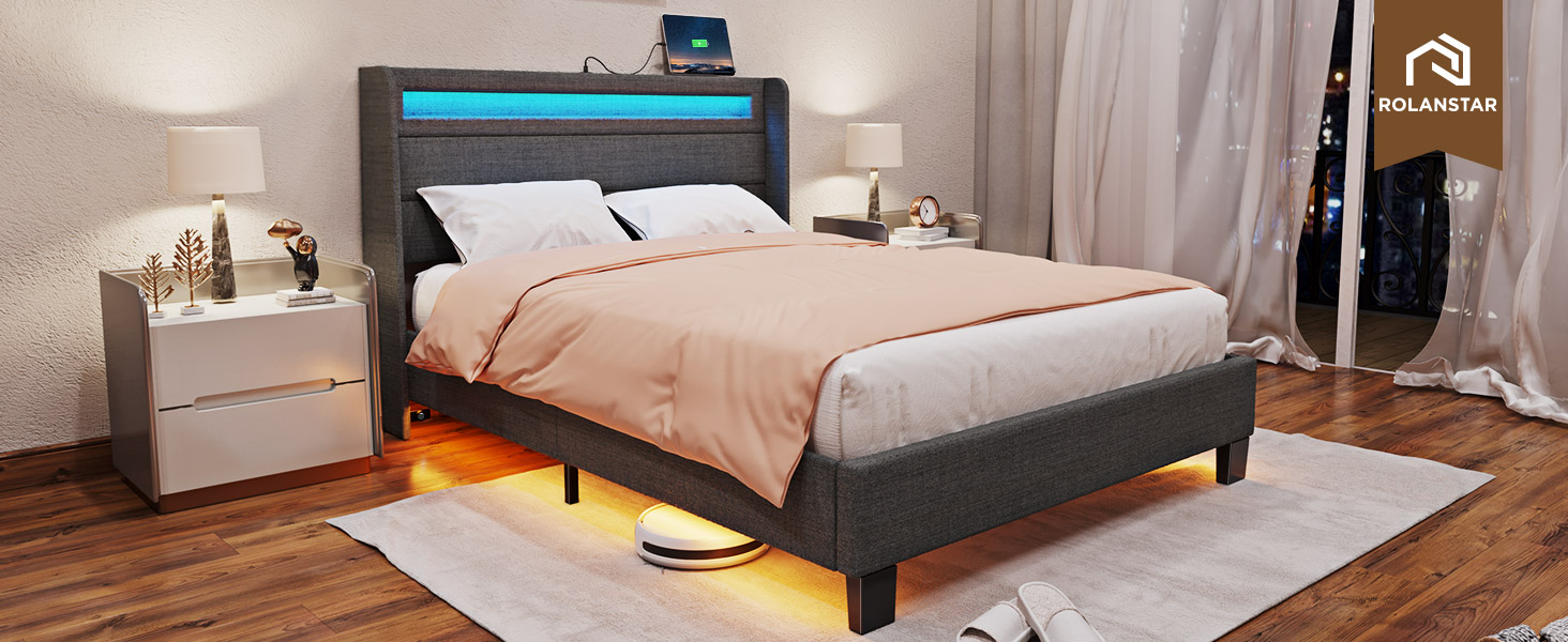 Rolanstar Bed Frame Twin Size with Headboard, Upholstered