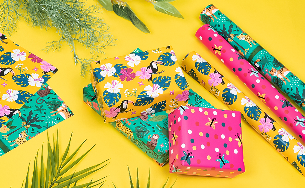 WRAPAHOLIC Animal Wrapping Paper Roll Mini Roll 3 Rolls 17 Inch X 120 Inch Per