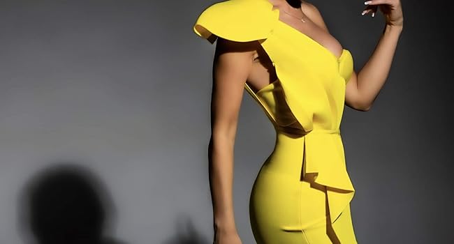 Amazon.com: One Shoulder Dress Yellow Dress Midi Dress Sexy