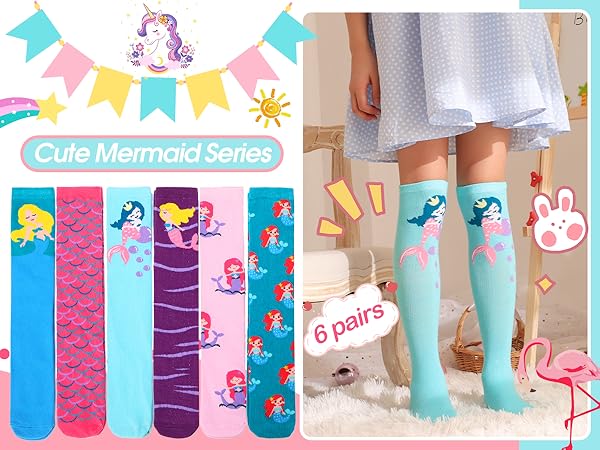 MOGGEI 6 Pairs Kids Girls Knee High Socks