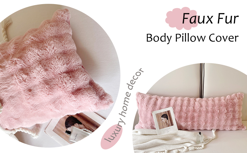 Blush Pink Plush Body Pillow Case Fluffy Shaggy Faux Fur