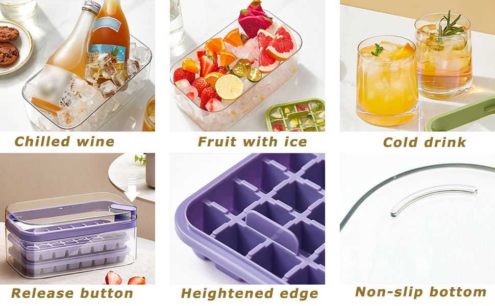 Ice Cube Tray with Lid and Bin for Freezer 2 Pack Small Ice Cube Tray