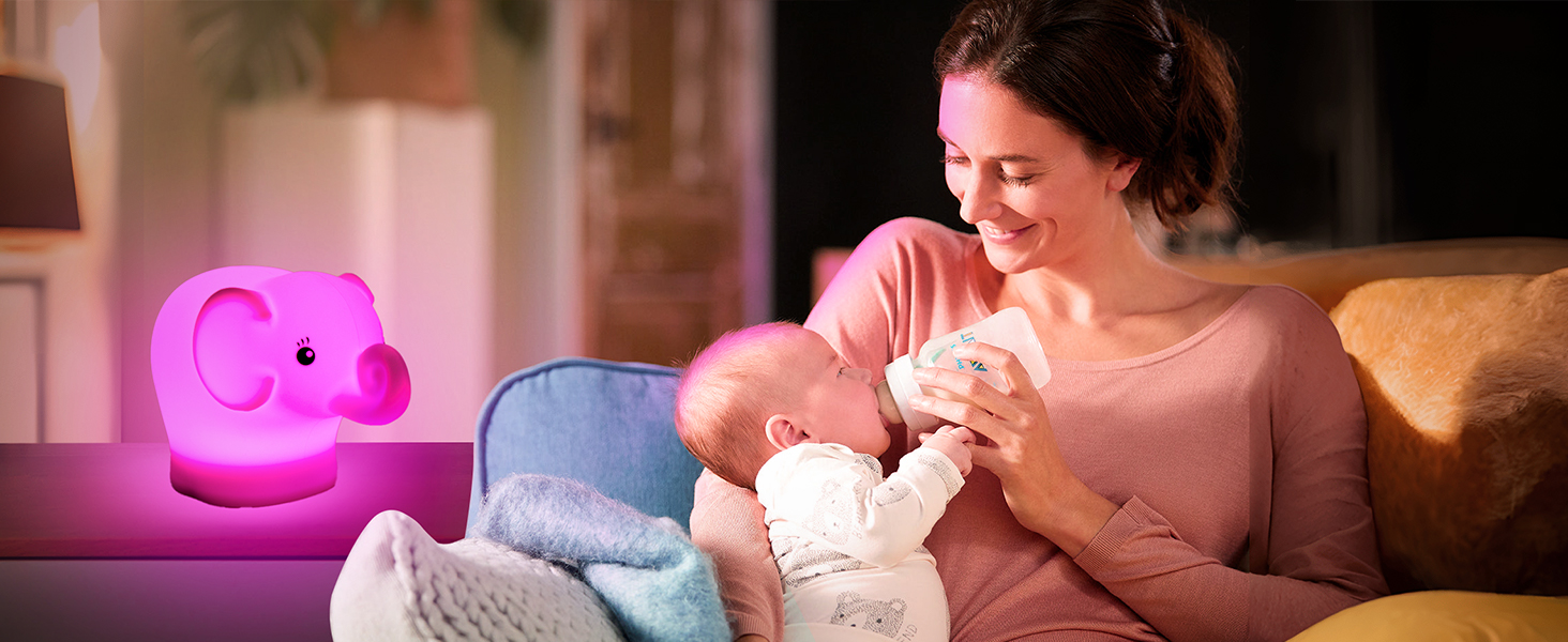 Nice Dream Cute Elephant Night Light for Kids, 9 Color Silicone Nursery Night Light with Remote