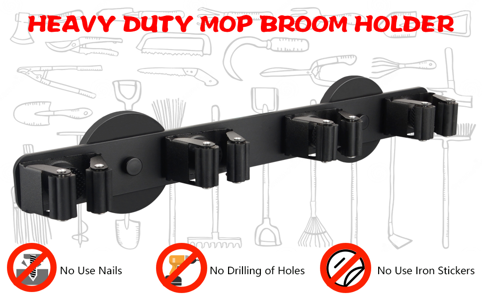 UNUSFIRE Mop Broom Holder Heavy Mop Hangers