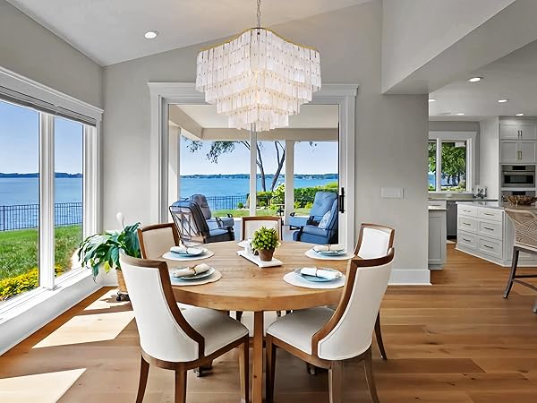 Onizbar 【Luxury】 TOCHIC Modern Capiz Chandelier Lighting, 7 Lights Natural