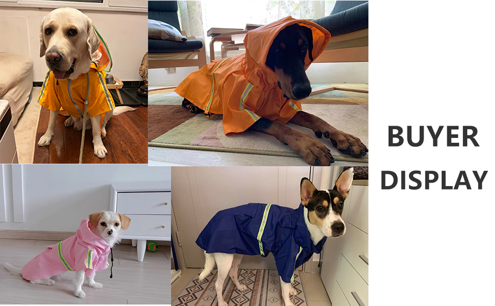 Okawany Dog Raincoat with Reflective Strip Hood for Dogs. Rain Coat