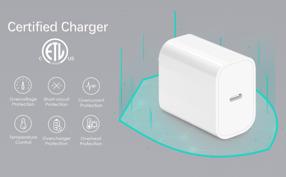 1Pack Phone Charger Fast Charging, 20W Rapid USB C Wall Charger Block with 6FT USBC