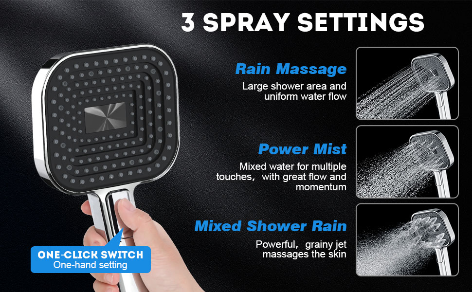 Shower Head, HassoKon High Pressure Shower Heads with 3 Spray Modes