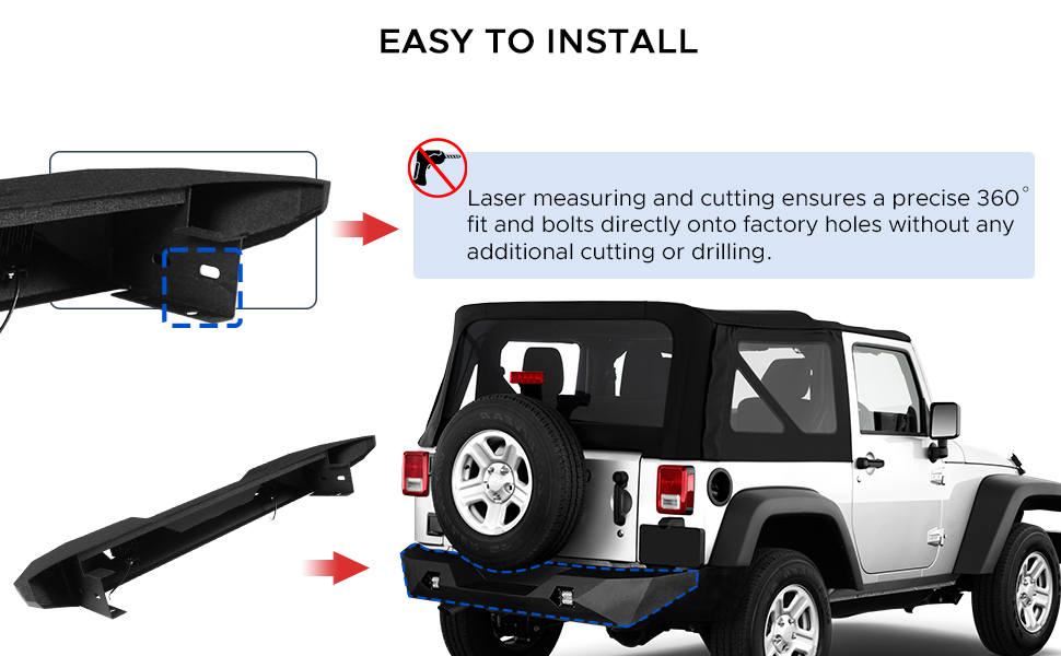 Back Bumper steel rear bumper off-road for jeep jk jku 2007 2008 2009 2010 2011 2012 2013 2014 2015