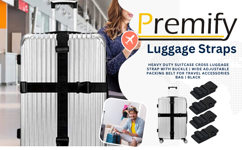 PREMIFY 4PCS Luggage Straps Heavy Duty Suitcase Cross Luggage Strap