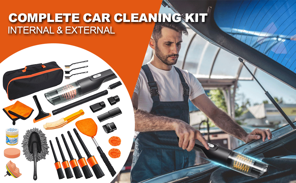 26PCS Car Detailing Kit, Wireless Handheld Car Vacuum Car