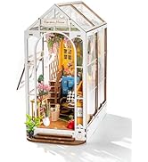 Rolife Book Nook Kit Wooden Bookcase 9.5" Garden House Miniature Kit with LED Decorative Bookends...