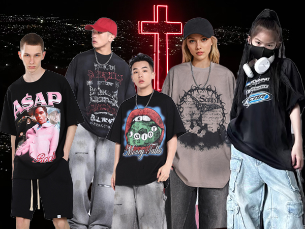 Saint　グラフィックTシャツ Mサイズ ダークグレー Men's Saint Graphic Print Cotton Crewneck Short Sleeve Tops