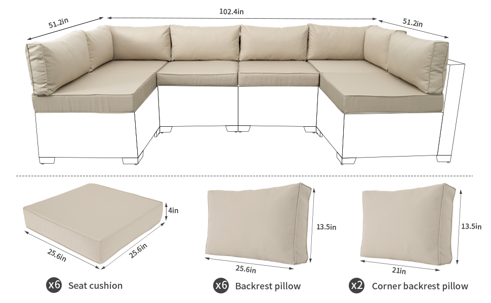 Valita Outdoor Furniture Replacement Cushions, Fits 6seat