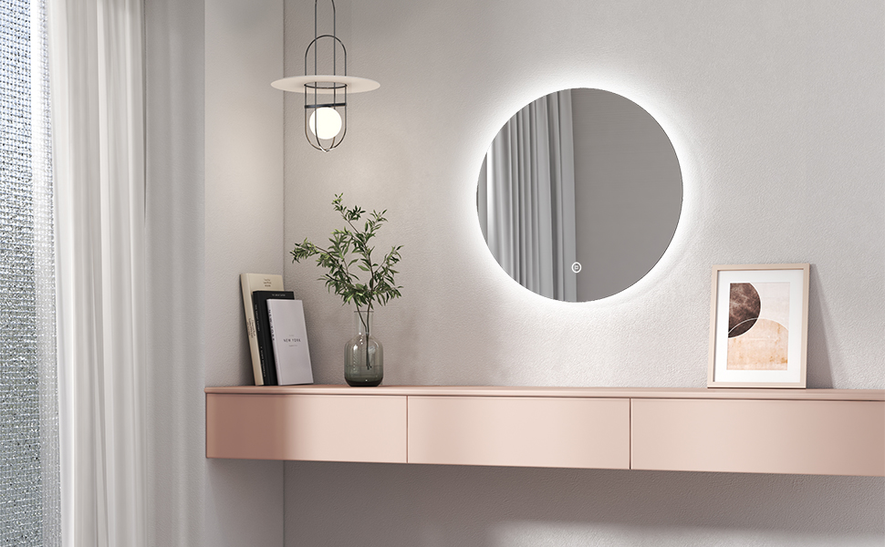 EMKE Round Bathroom LED Mirror Dimmable Bathroom Mirror with LED