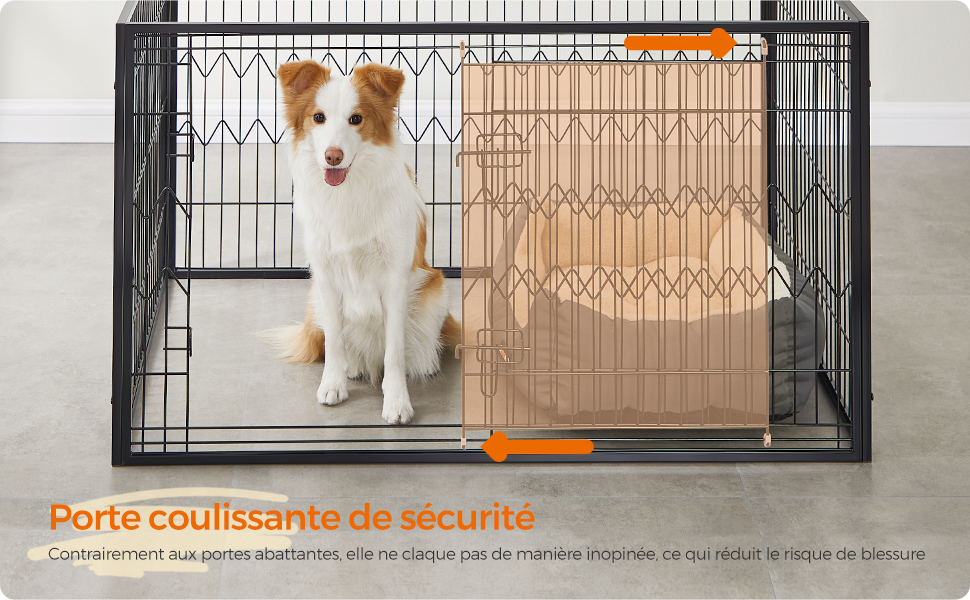 FEANDREA Parc Pour Chien, Clôture, Enclos, Cage, 4 Panneaux Rectangulaires, Porte Coulissante Avec Doubles Verrous, 122 X 80 X 70 Cm, Pour Intérieur, Chiens, Lapins, Noir Par Songmics PPK003B01 11 1