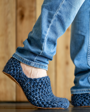 Barefoot Dark Blue Bamboo Wool Slippers for Men and Women handmade by Kingdom of Wow