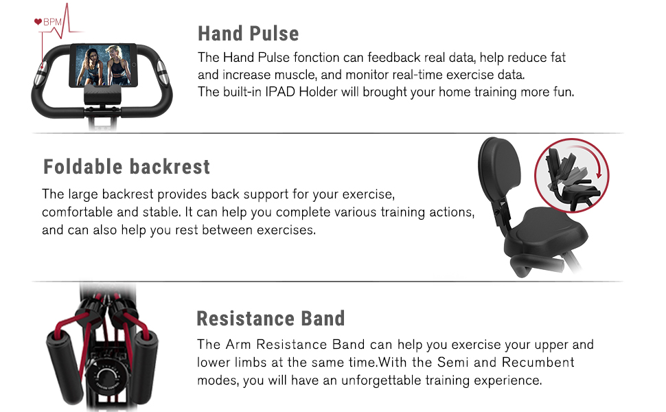 HAPBEAR Folding Exercise Bike Foldable Stationary Bike, 3 in 1