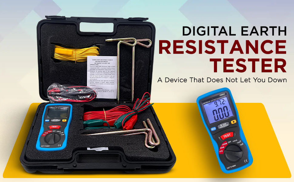 Metravi Instruments Metravi ERT1502 Digital Earth Resistance Tester with Testing it and Cables