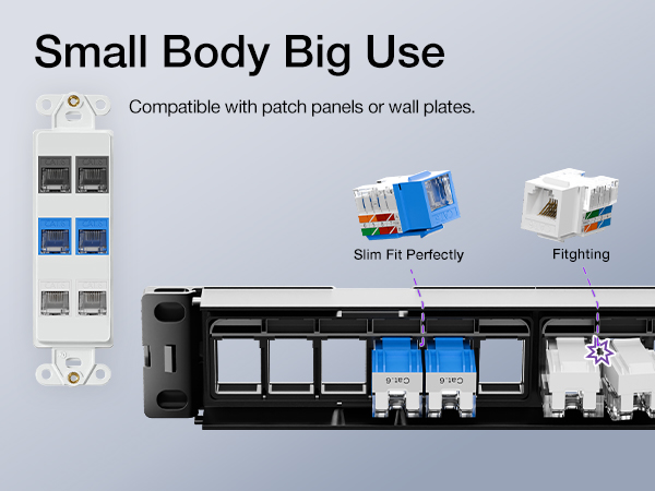 slim profile rj45 keystone jacks compatible with patch panels or wall plates