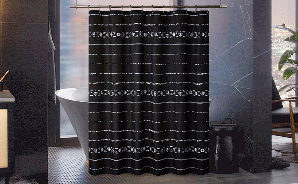 YOSTEV Black Shower Curtains for Bathroom, Modern Stripe