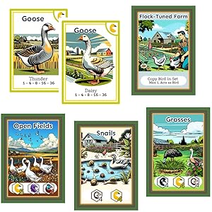 Goose set with a Flock-Tuned Farm, Open Fields, Snails, and Grasses cards