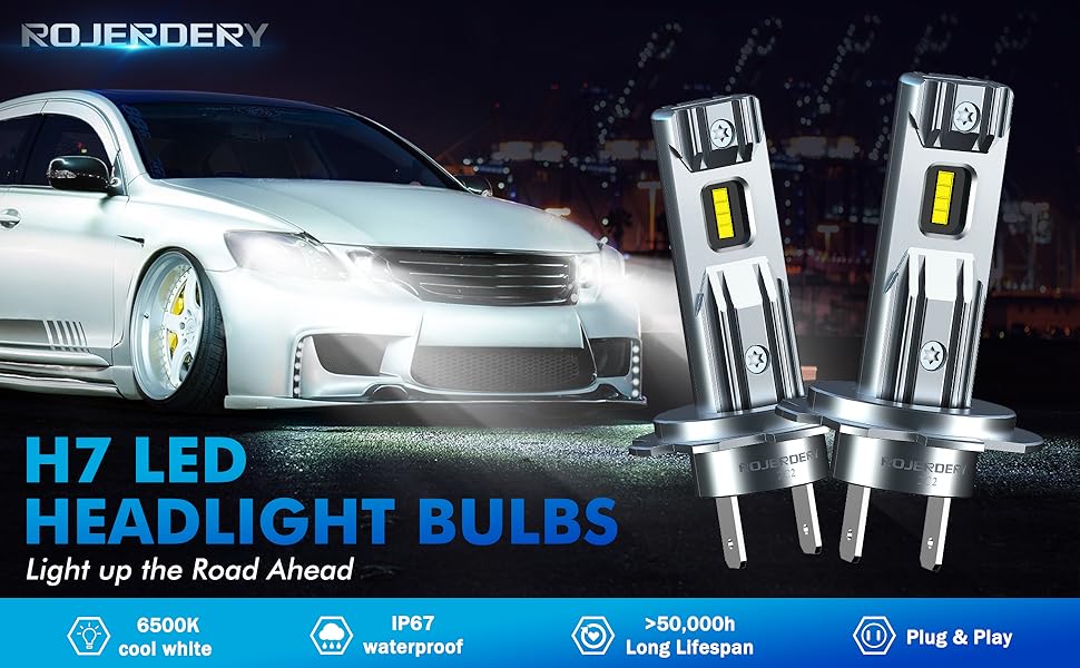 ROJERDERY H7 LED Headlight Bulbs, NonPolarity, 6500K Cool White with