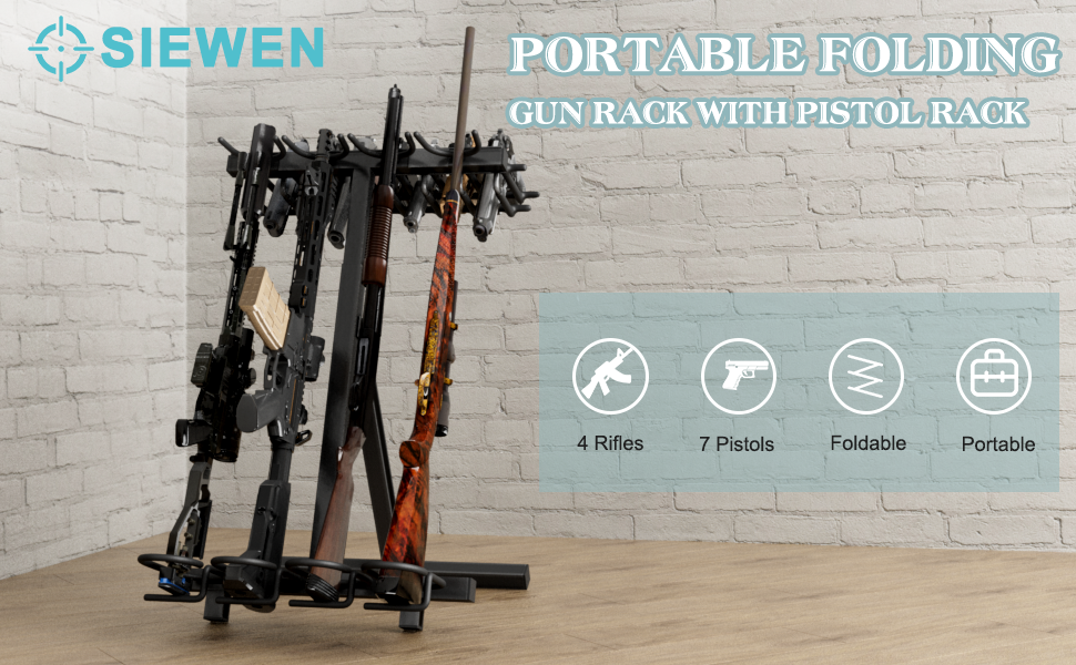 OSIEWEN Portable Gun Rack Folding Rifle Rack, Mobile Indoor Gun Racks Stand Made