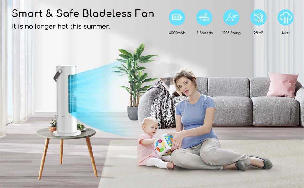 ZICOOLER Tower Fan, Bladeless Fan and Humidifier in One