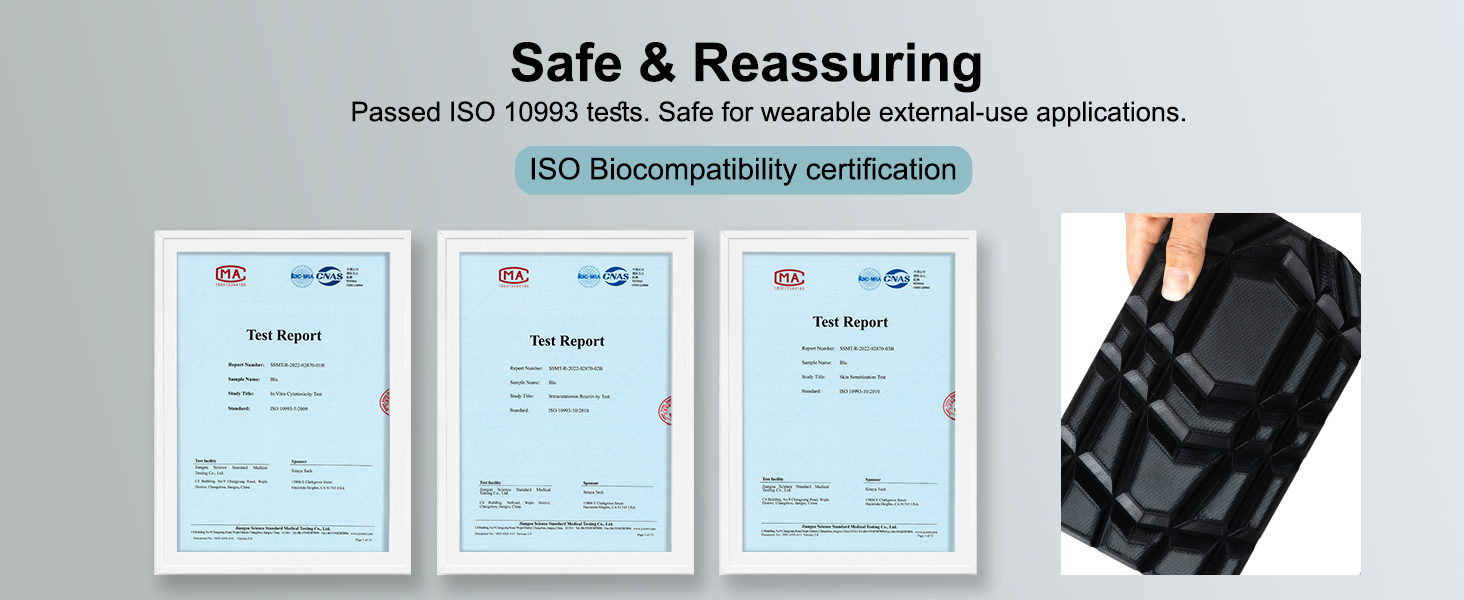 Passed ISO 10993 tests. Safe for wearable external-use applications.