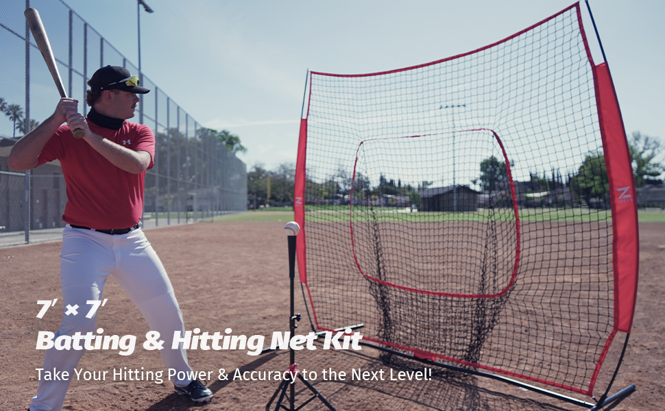 ZELUS Baseball Net with Balls, 7x7ft Softball Training Equipment for