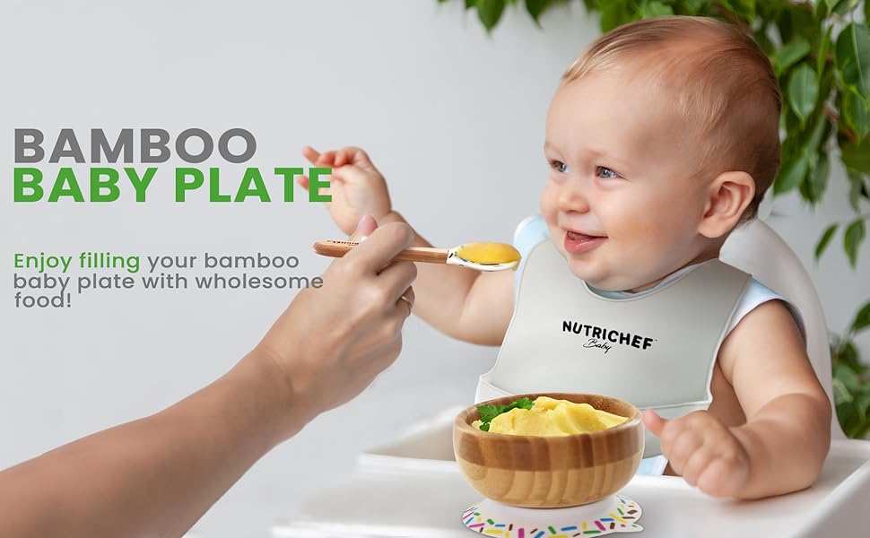 Round Bamboo Baby Plate;Wooden Toddler Plate;Stay Put Feeding;BPA-Free