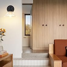 SongCiLT Simple but Classic Clear Ribbed Glass Black Wall Sconces Lighting for Bedroom Hallway 