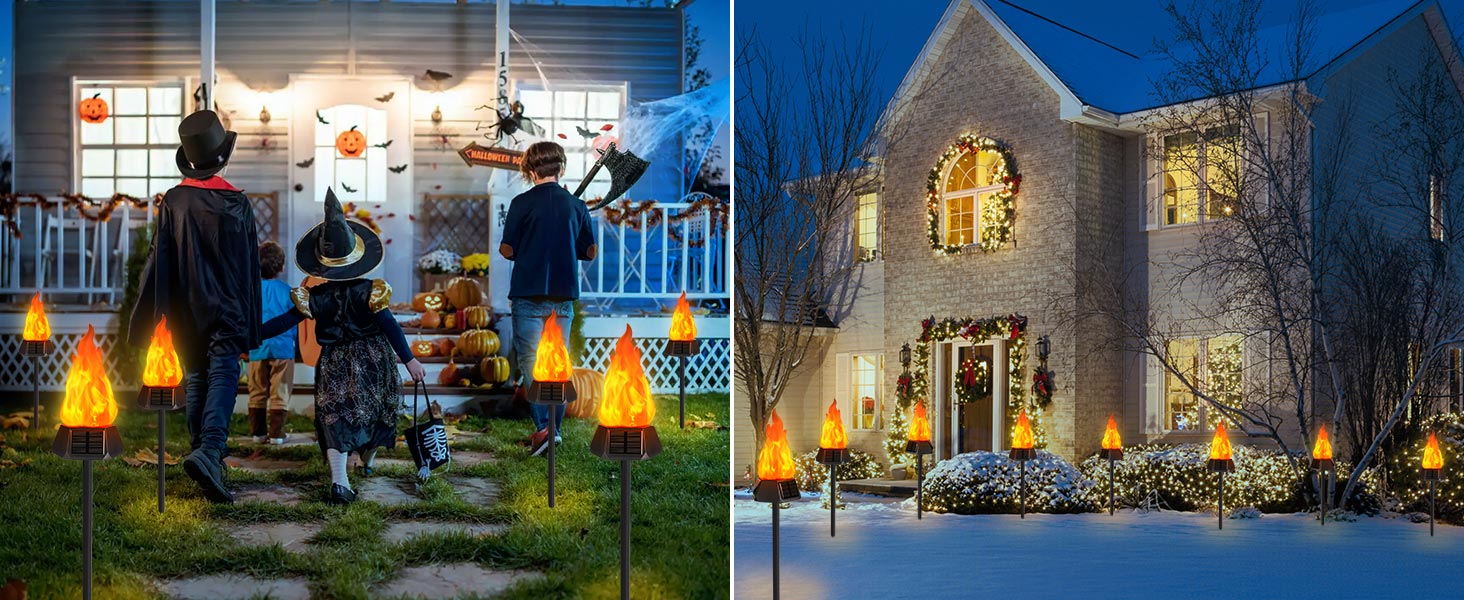 Solar Outdoor Lights with Flickering Flame
