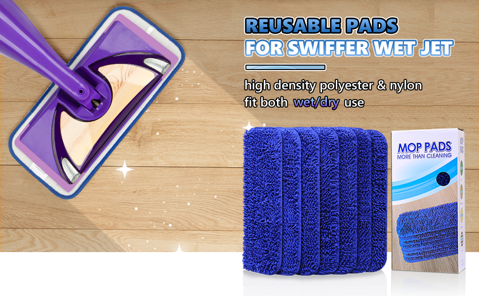 Reusable Mop Pads Compatible with Swiffer Wet Jet Mop Wet Pads Refill Wet Dry