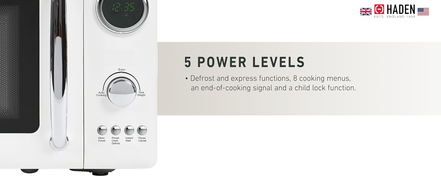 Haden 700 Watt 0.7 Cubic Foot Microwave Oven with Digital Controls, Ivory/Chrome