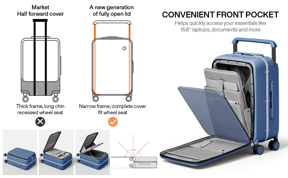 mixi Carry On Luggage 20'' Suitcase with Front Laptop