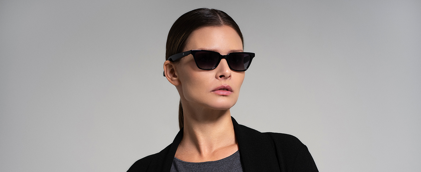 Lucyd Smart Sunglasses | Nebula Model | Open Ear | Noise Canceling Wireless Mics | Compatible with Voice Assistants | Narrow Size 27 Lucyd Lyte 2.0 Nebula Bluetooth Audio Sunglasses Women Black