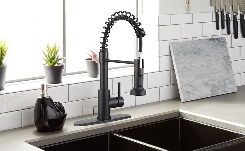 Review of Black Kitchen Faucet, Matte Black Kitchen Faucet with Pull Down