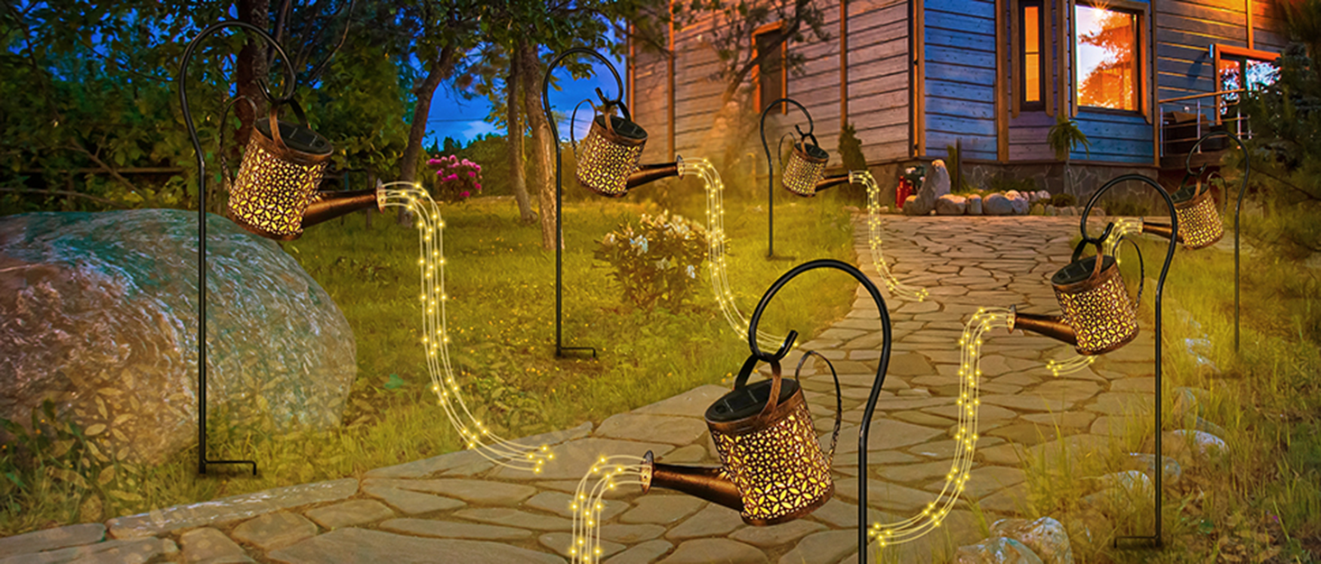 Lysliv Watering Can Solar Lights Outdoor Garden, LED Solar String Lights Waterproof Retro Metal Water Can Hanging Lantern with Bracket Warm White Gardening Décor for Patio Yard Pathway Gifts for Women 16 1