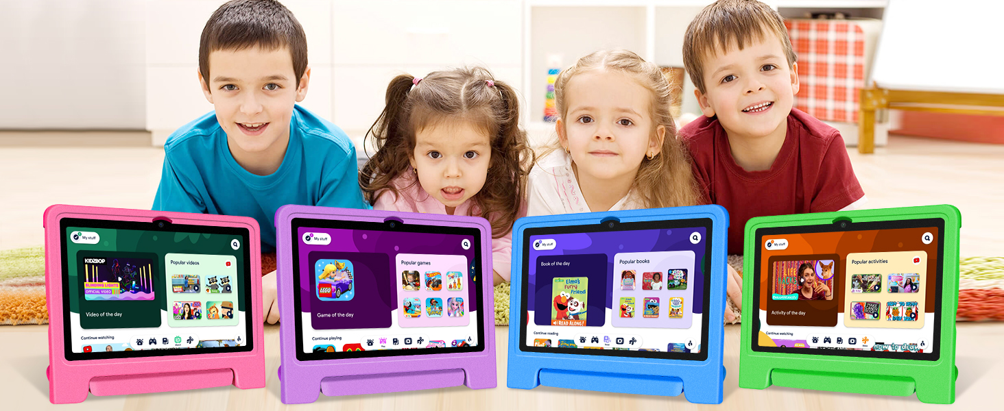 Kids Tablet 10.1 inch Android 14 Octa-Core 64GB 6000mAh Kids Space Parental Control Dual Camera