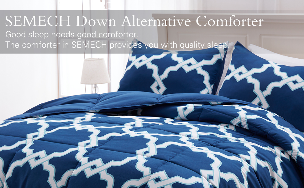 SEMECH King Size Comforter Set Indigo Blue Bedding Comforter Set for