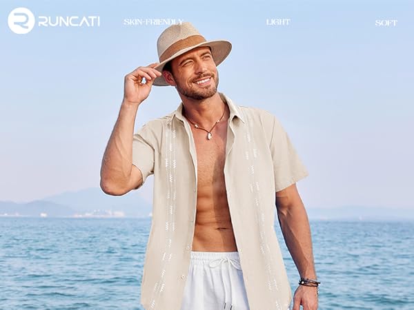 Tシャツ・カットソー BORRIELLO SS25 Shirts (20100 6 SAHARIANA) Amazon.com: Runcati Mens Linen Shirt Guayabera Cuban Short