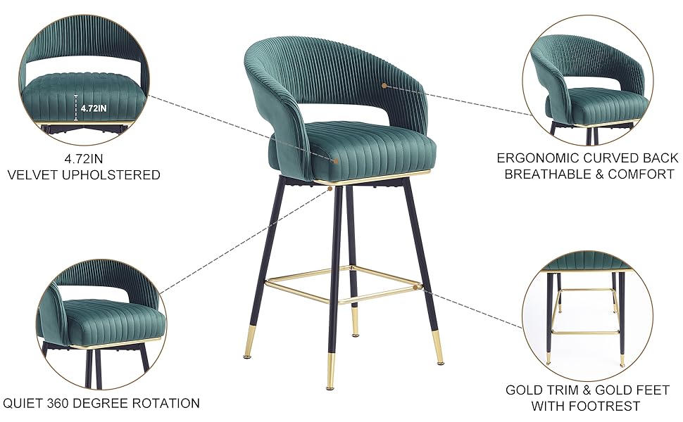 FERFALDER Luxury Bar Stools Swivel Bar Stools with Back and