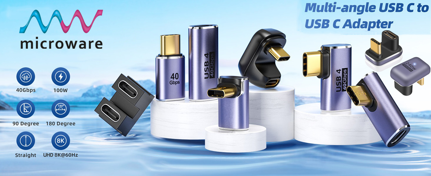 Mixed USB C Adapter USB 4.0/Thunderbolt 4 with 100W 40Gbps 90/180 Degree Right Angle