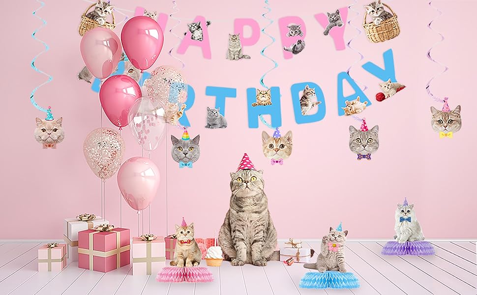 16 Pcs Cat Birthday Party Supplies, Cat Party Decorations