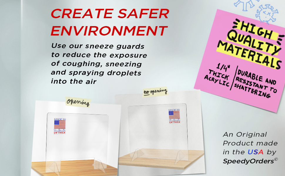 SPEEDYORDERS Protective Sneeze Guard, 1/4" Thick 24"W x 24