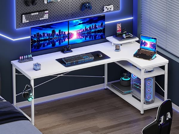 コンパクト棚付き PC デスク（ゲーミング・在宅勤務用 頑丈・組立簡単） Amazon | ODK ゲーミングデスク l字 パソコンデスク 幅130 机