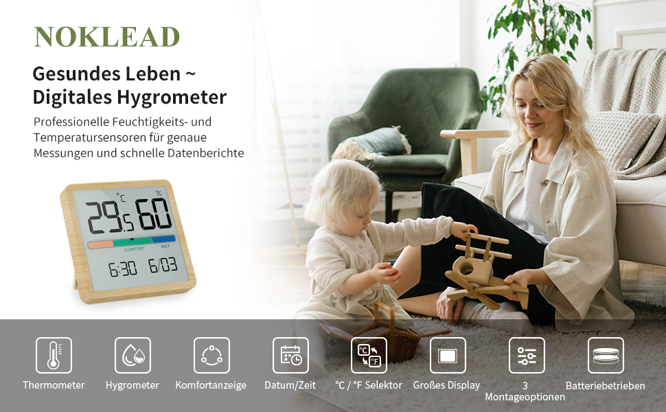 Noklead Hygrometer Indoor Thermometer Digital Display with