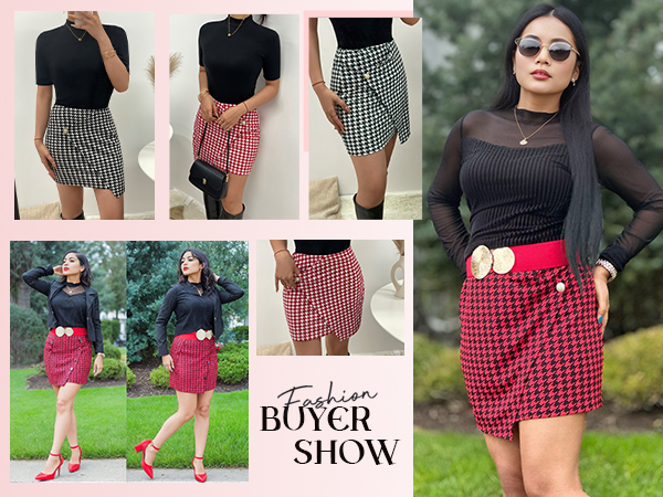 Amazon.com: OYOANGLE Women's High Waist Work Houndstooth